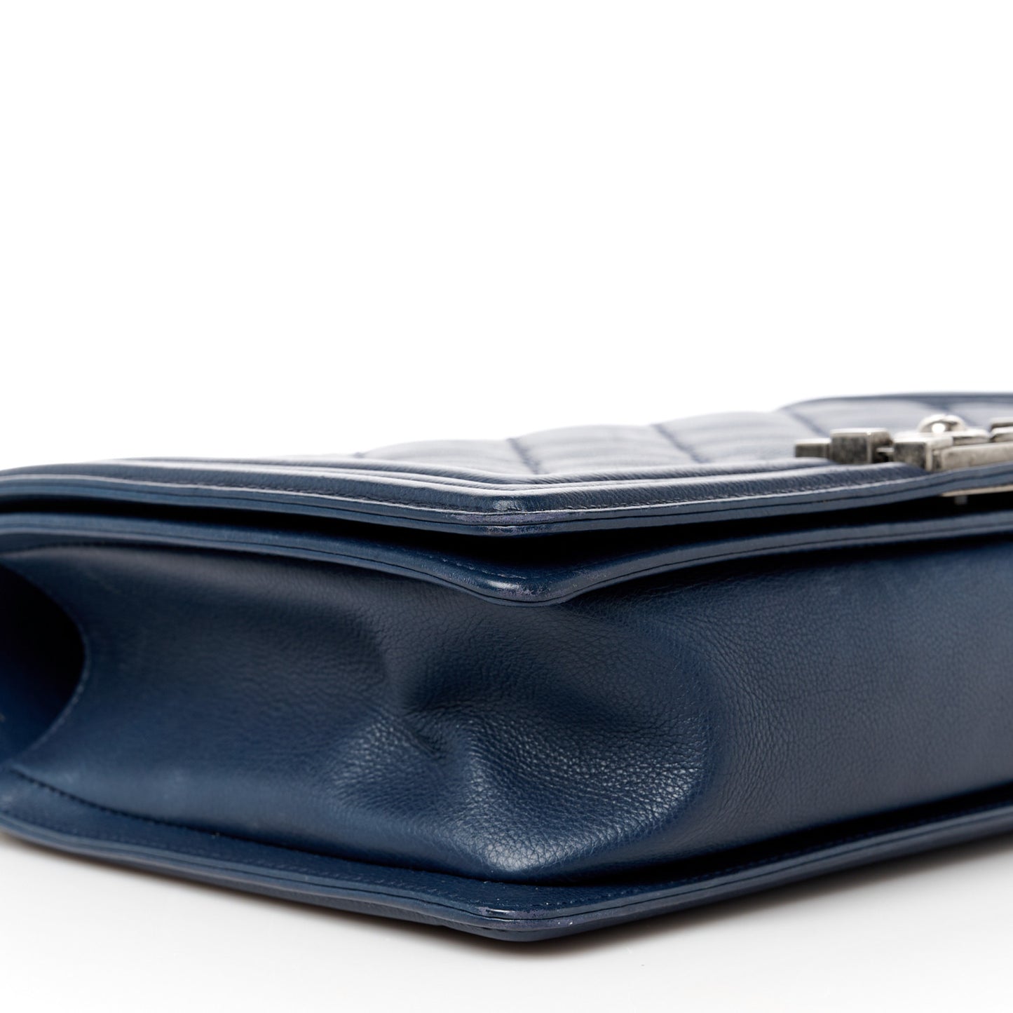 Calfskin Double Stitch New Medium Boy Flap Navy Blue