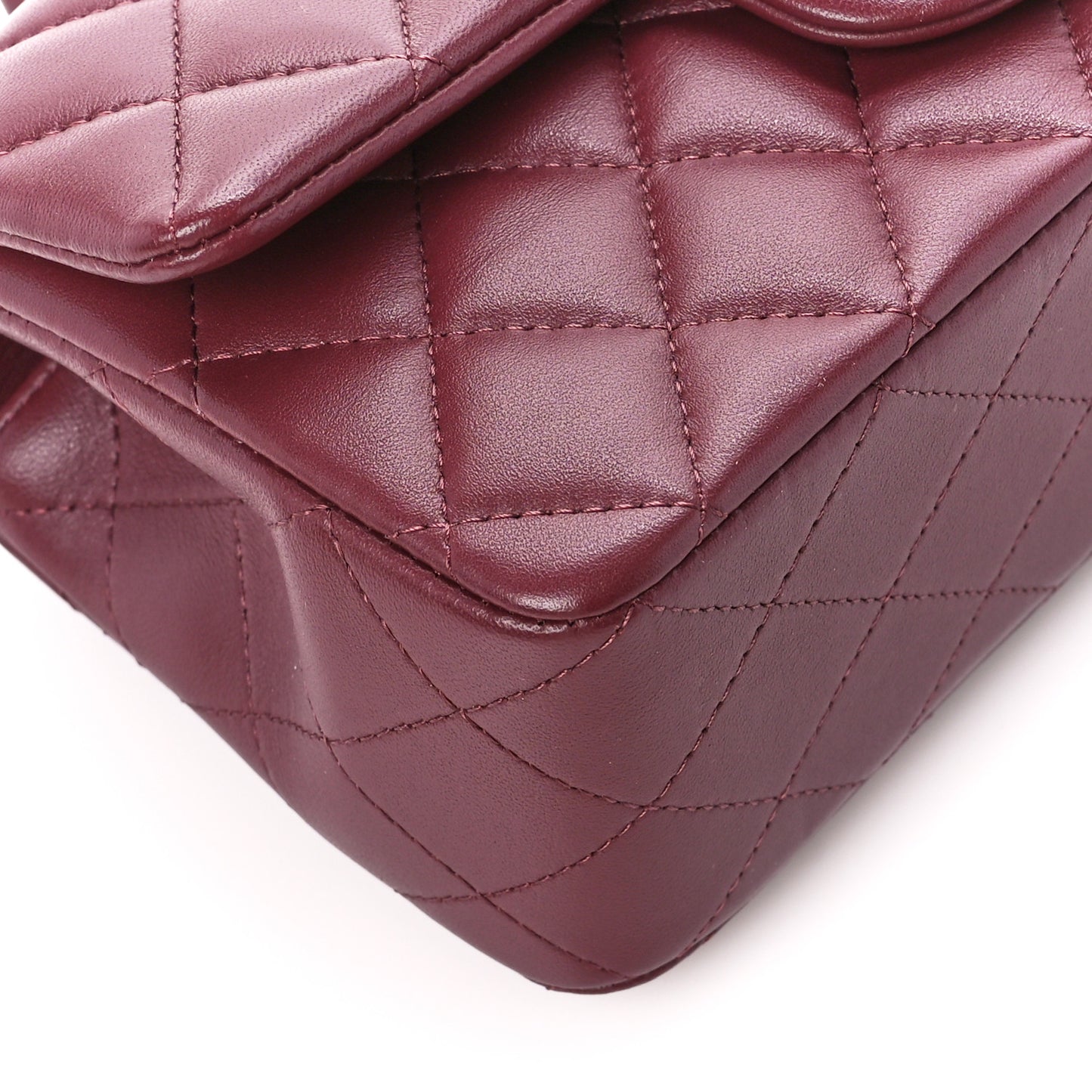 Lambskin Metal Quilted Mini Top Handle Rectangular Flap Burgundy