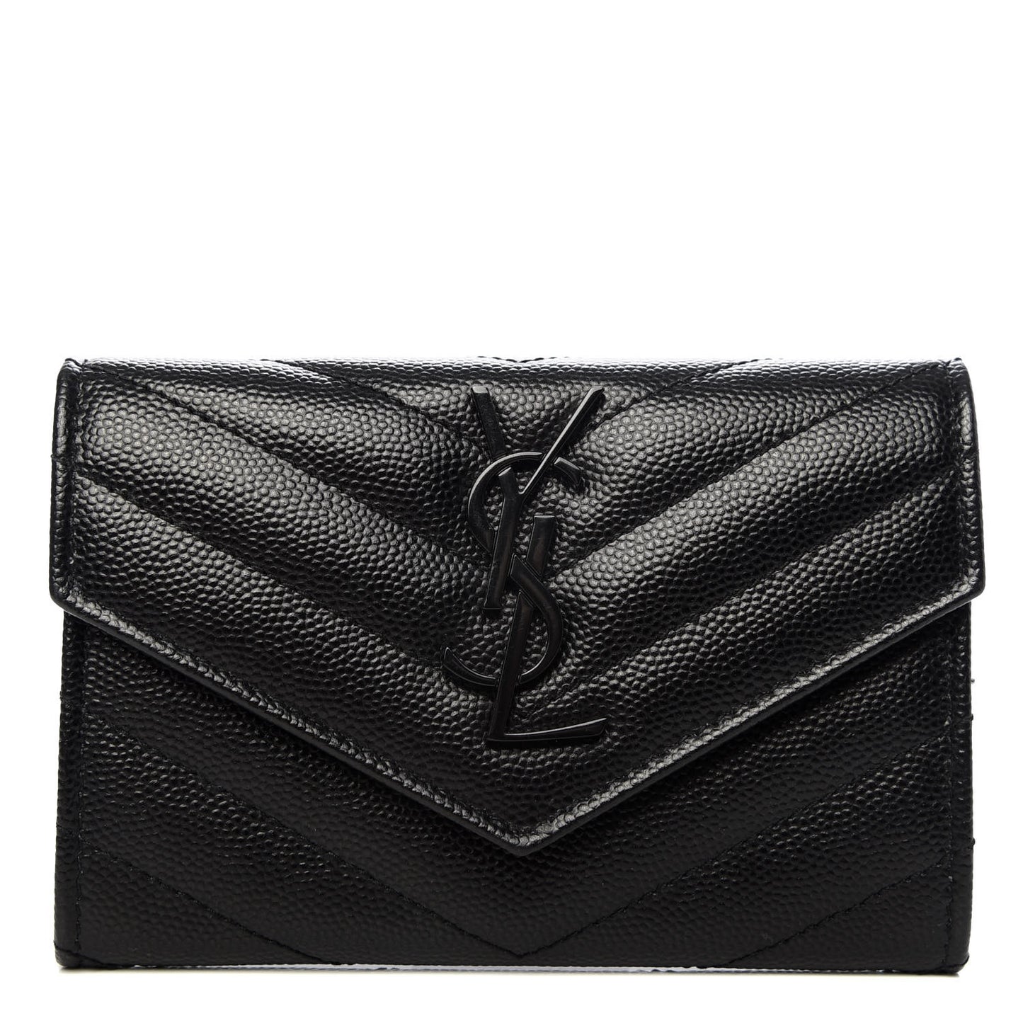 Grain De Poudre Matelasse Chevron Small Monogram Envelope Wallet Black