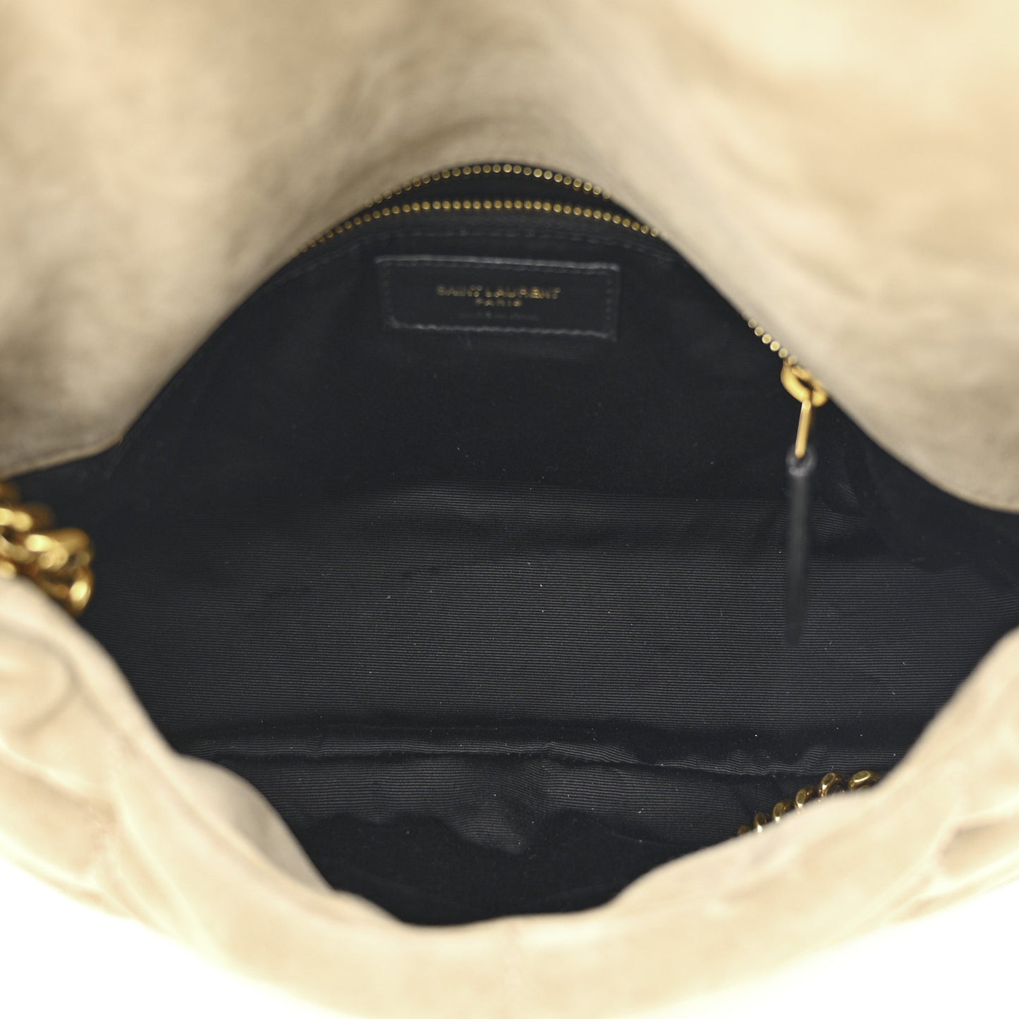 Suede Calfskin Quilted Small Loulou Puffer Monogram Chain Satchel Matte Gold