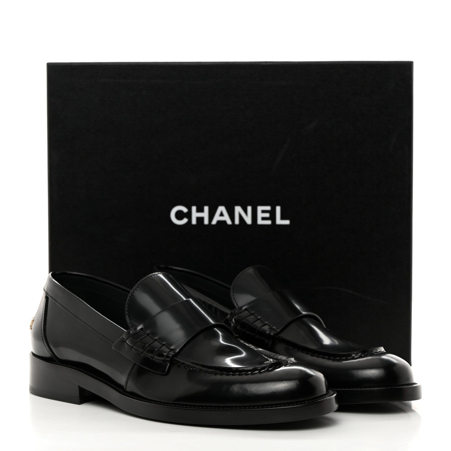 Shiny Calfskin Logo Loafers 38.5 Black
