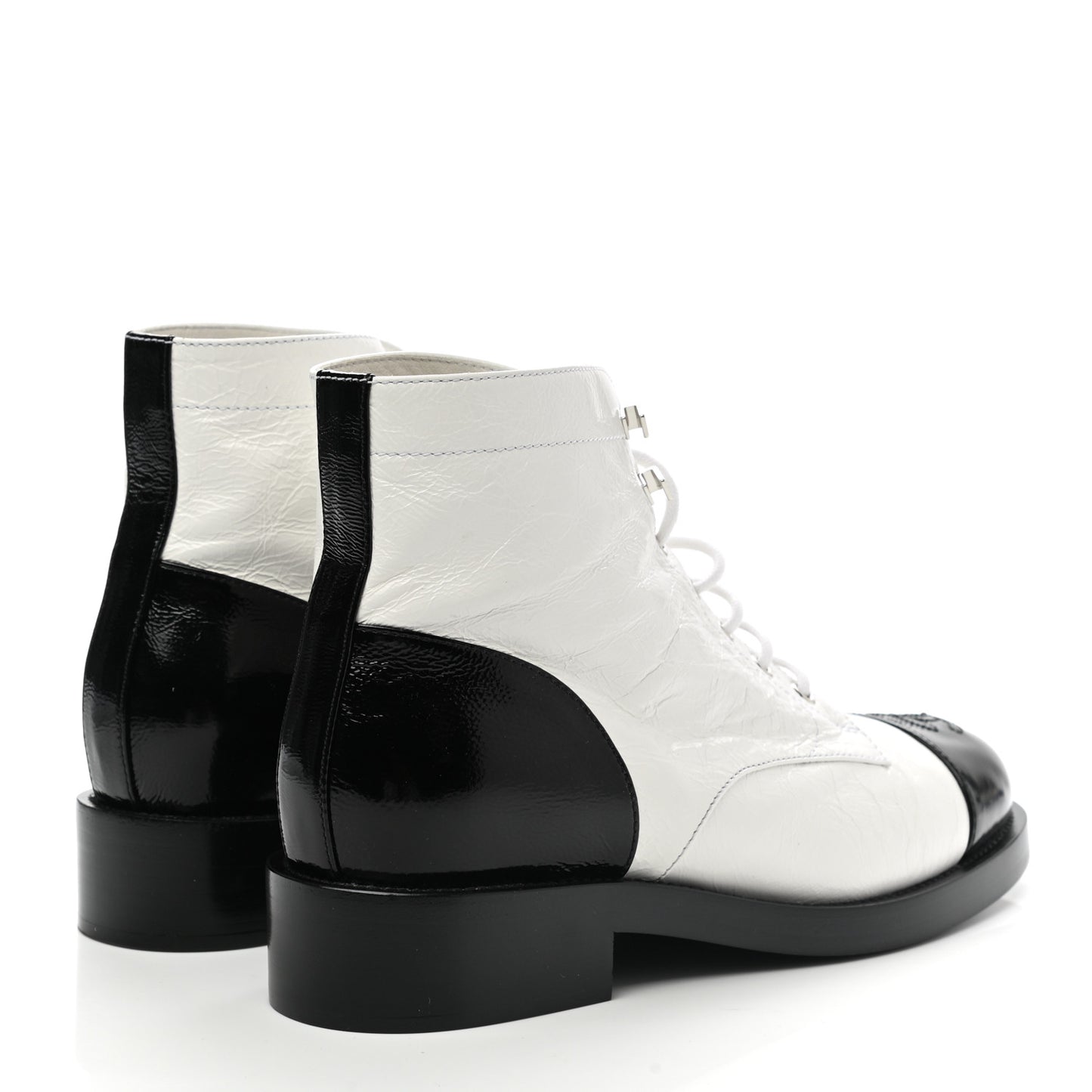 Distressed Patent Cap Toe Combat Boots 40 White Black