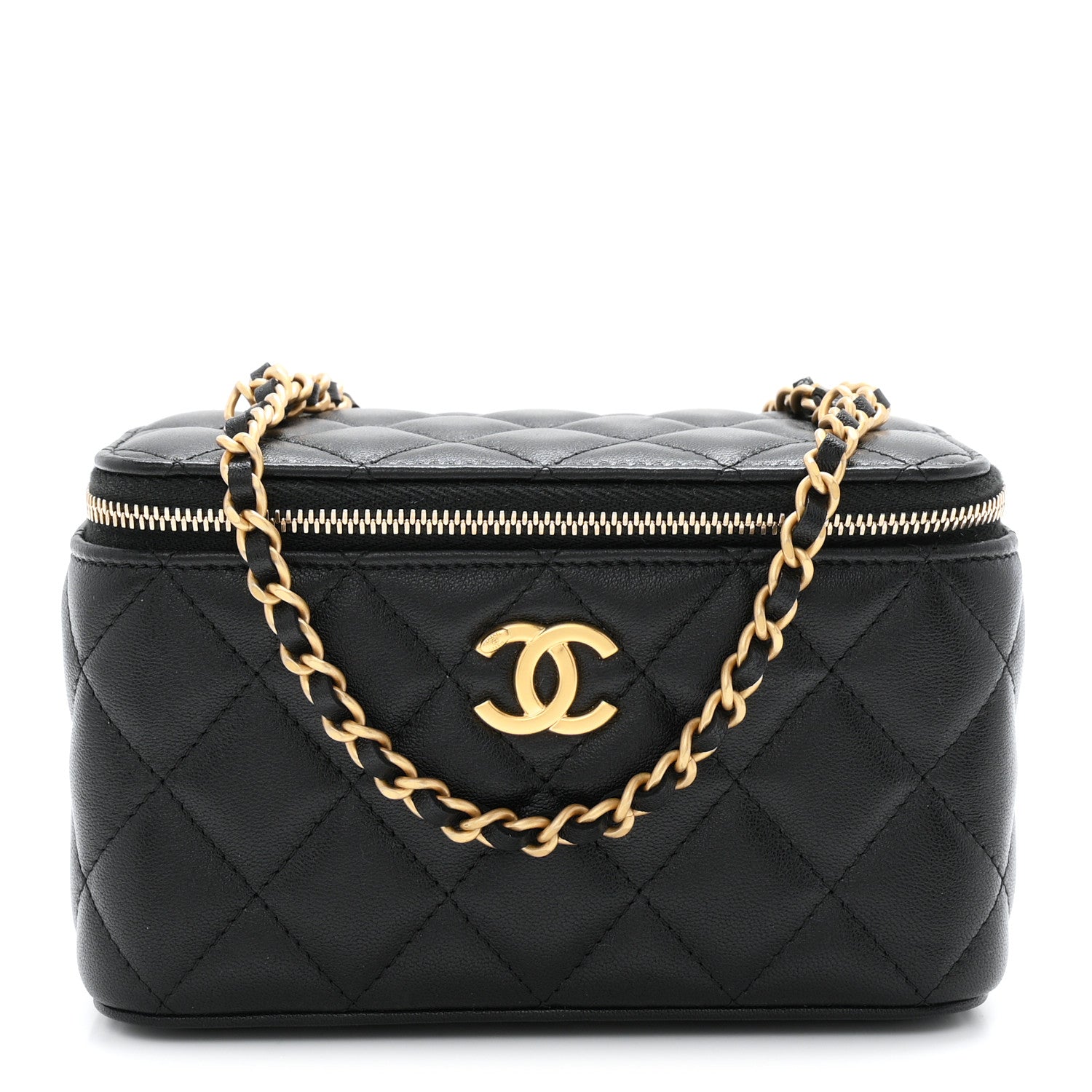 Chanel Lambskin Quilted Small Heart Vanity Case With Chain Black