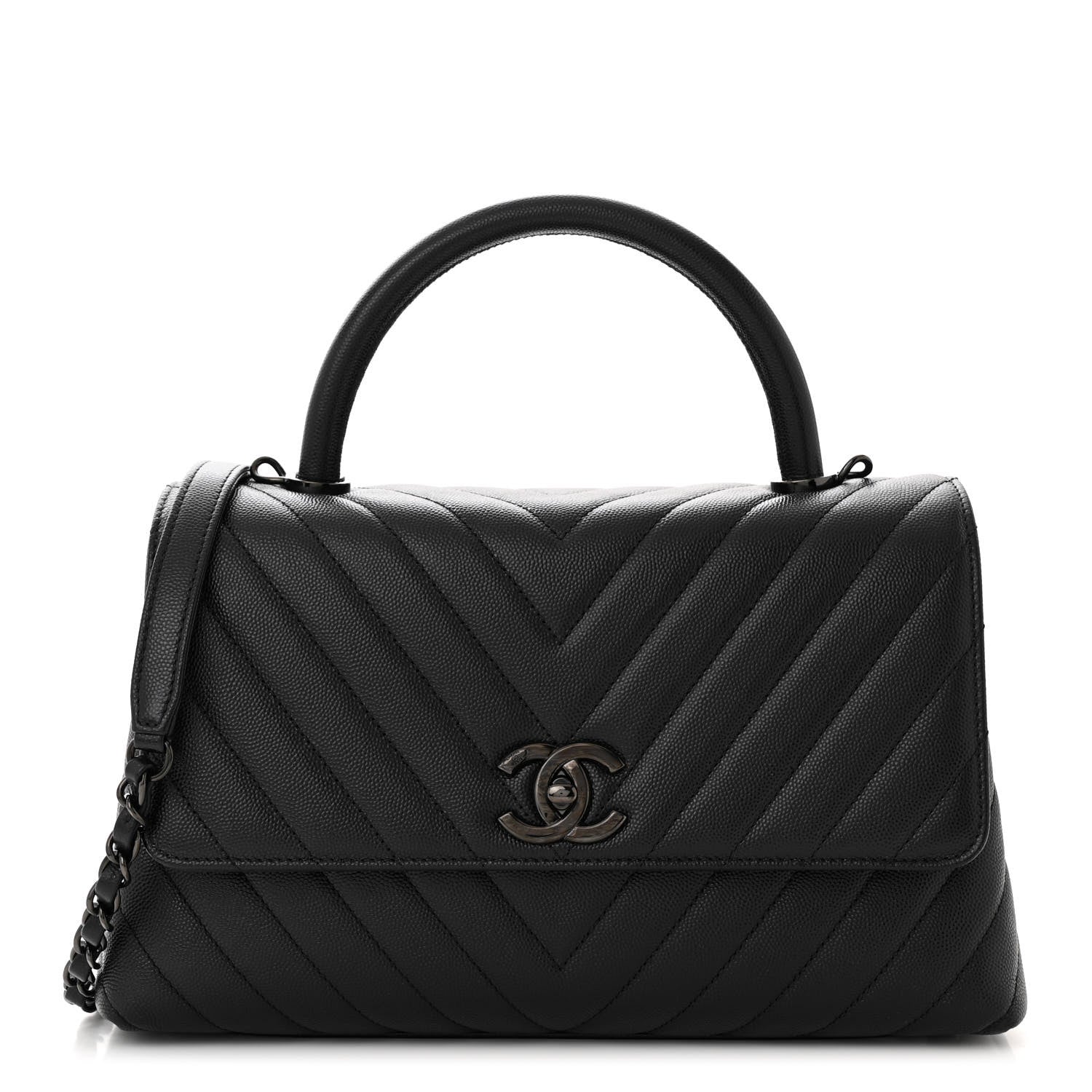 Chanel Caviar Chevron Quilted Small Coco Handle Flap So Black 1 of 10