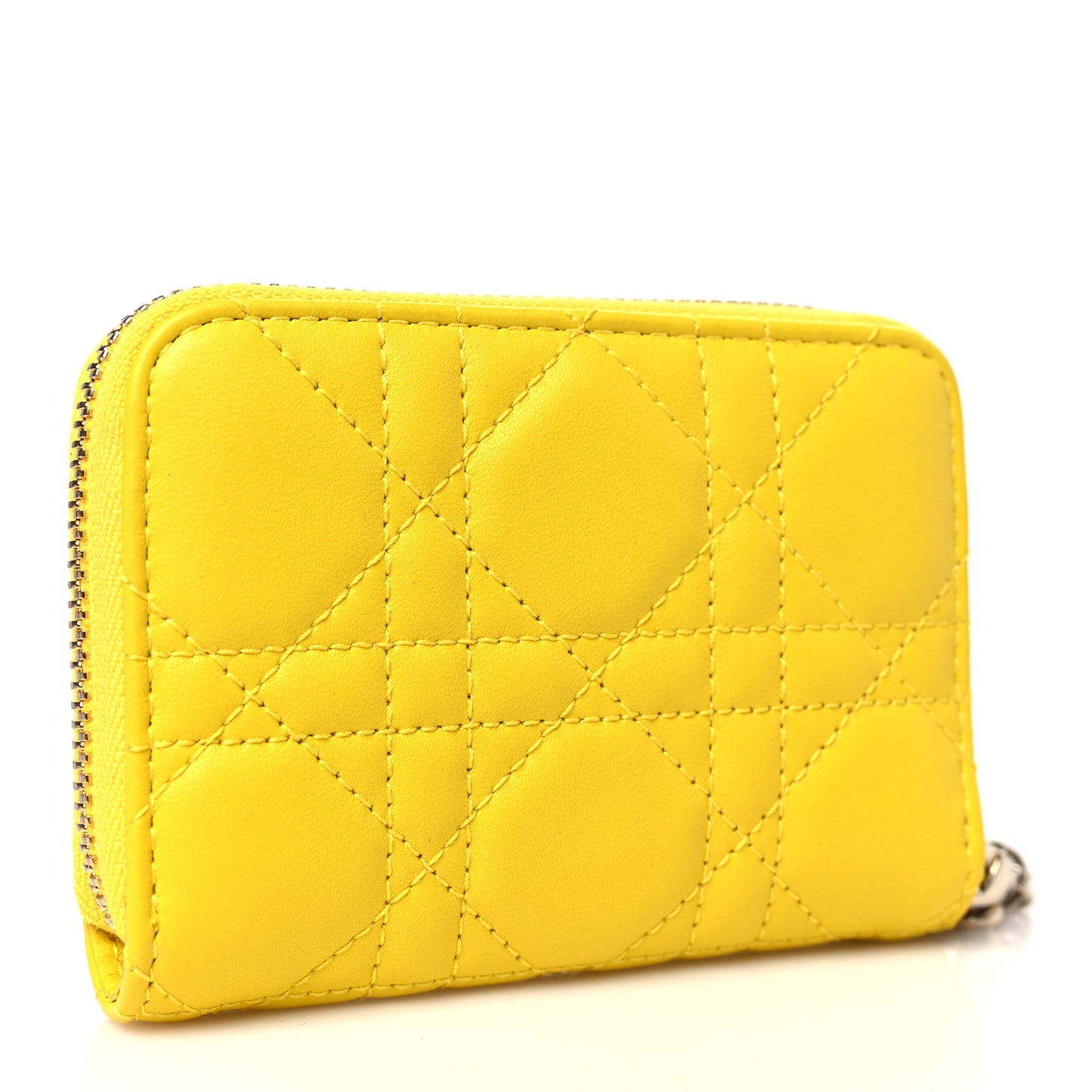 Lambskin Cannage Small Lady Dior Voyageur Coin Purse Yellow