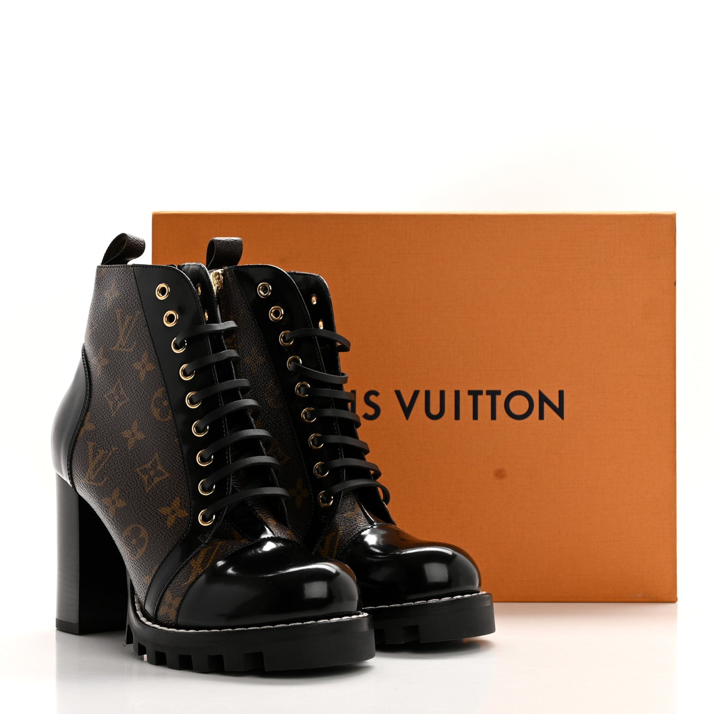 Patent Calfskin Monogram Star Trail Ankle Boots 40 Black