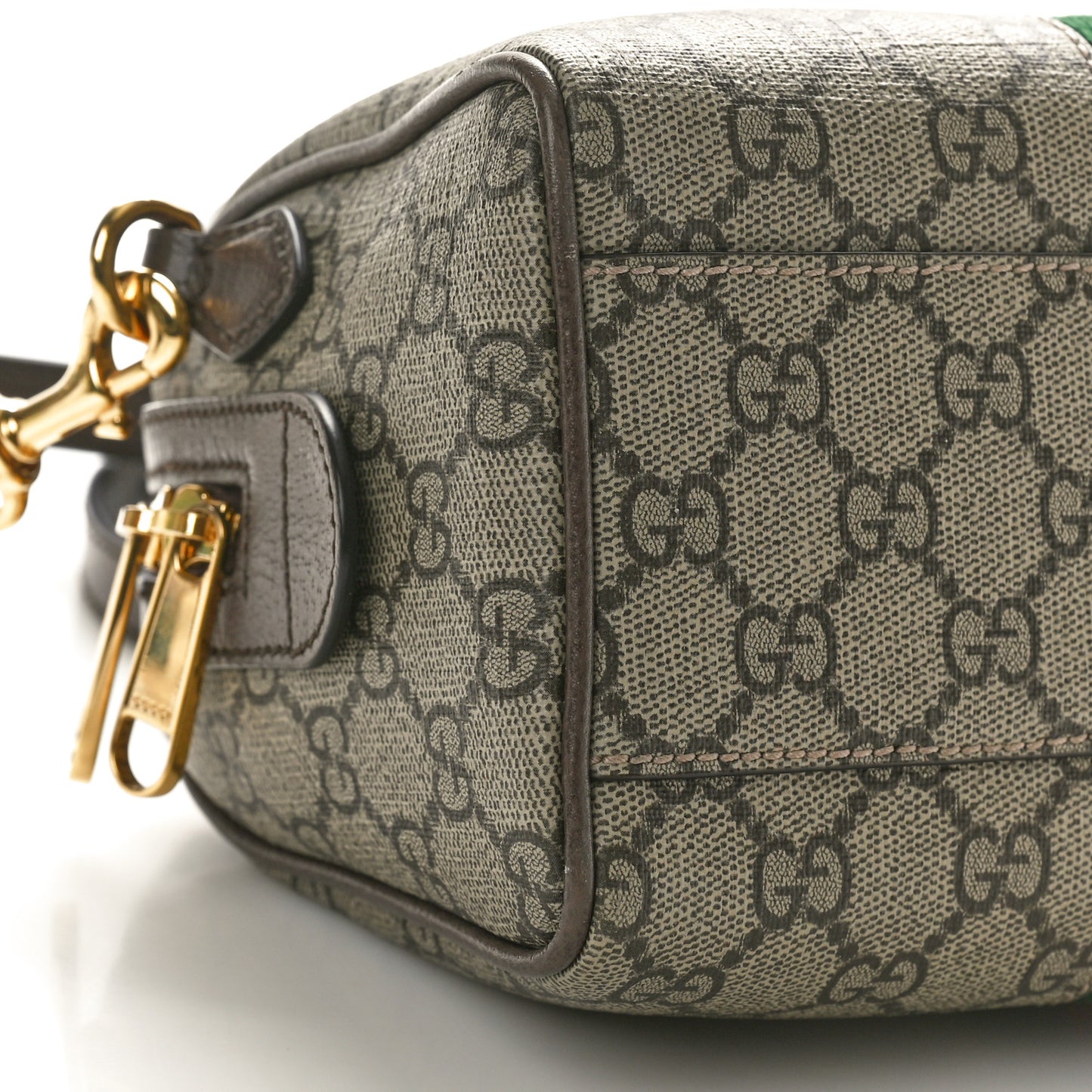 GG Supreme Monogram Textured Dollar Calfskin Web Mini Ophidia Top Handle Bag Beige Ebony New Acero
