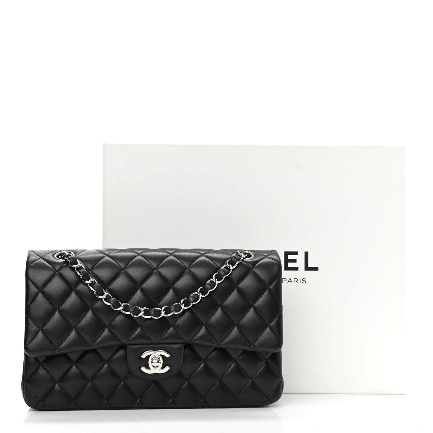 Lambskin Quilted Medium Double Flap Black