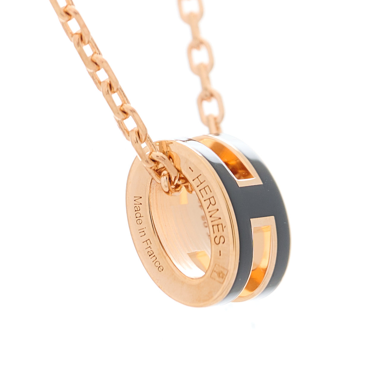 Lacquered Rose Gold Mini Pop H Pendant Necklace Black