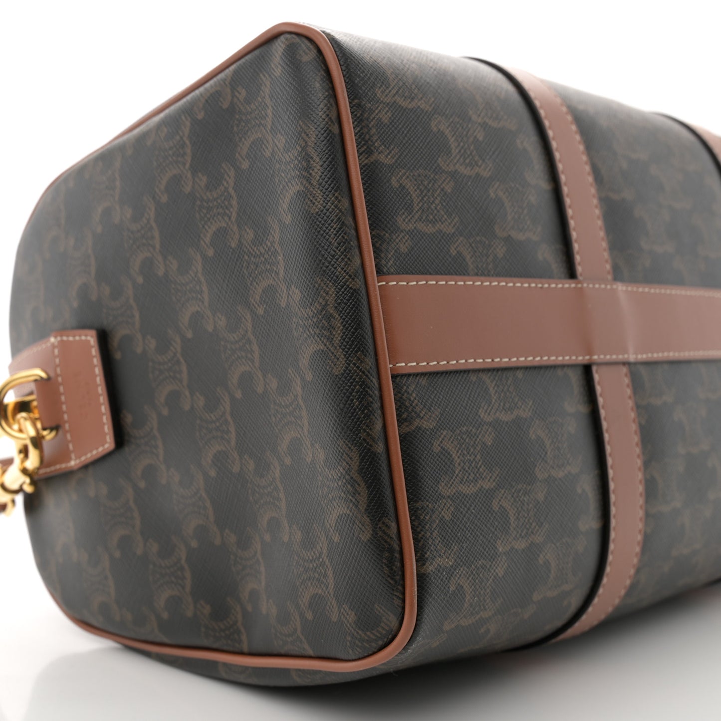 Triomphe Canvas Calfskin Large Boston Bag Tan