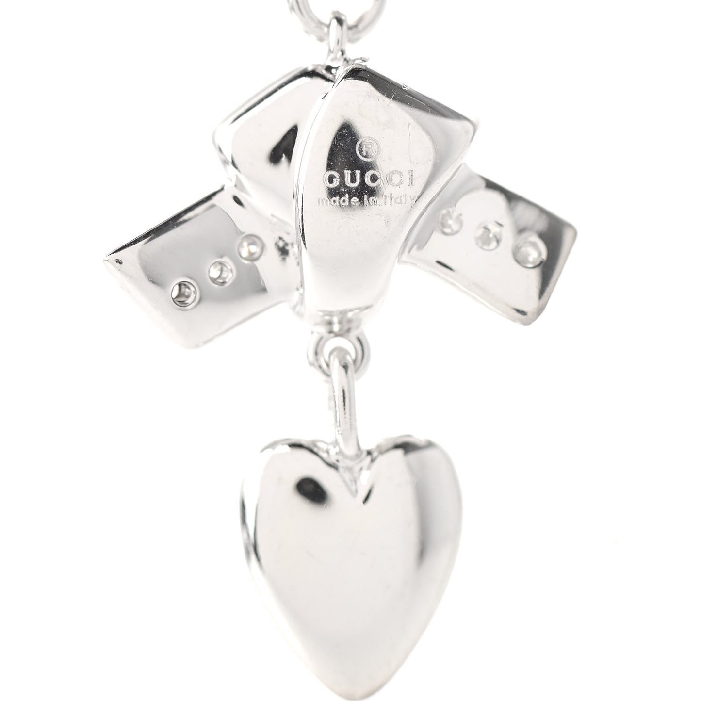 18K White Gold Diamond Knot Heart Charm Pendant Necklace