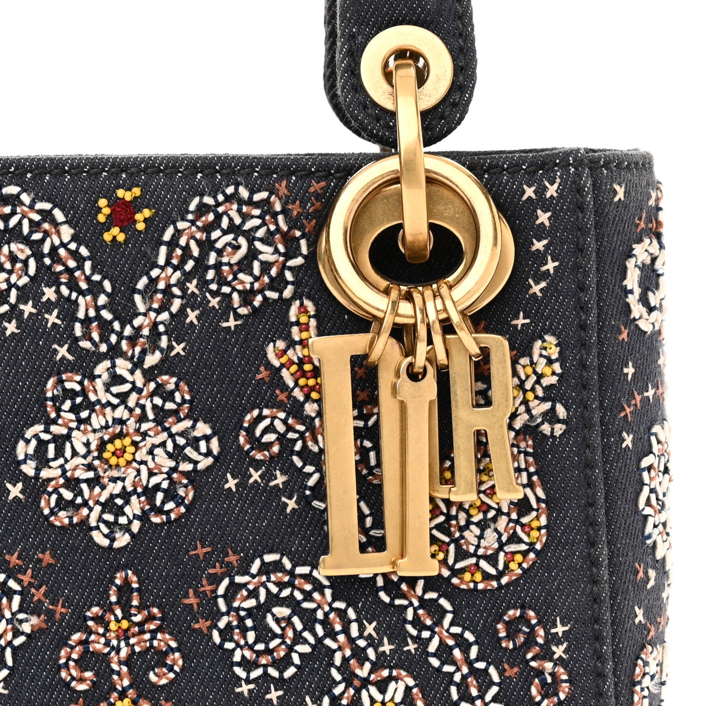 Denim Embroidered Beaded Mini Lady Dior Blue Multicolor