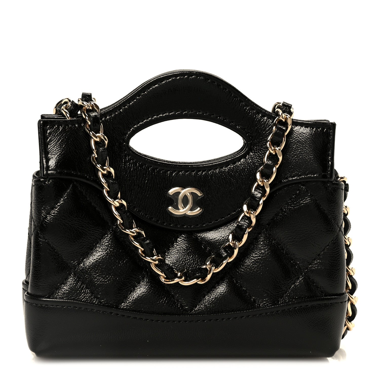 Chanel Shiny Lambskin Quilted Micro 31 Clutch With Chain Black