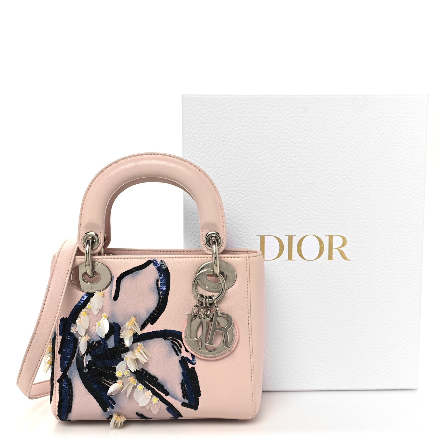 Lambskin Sequin Embroidered Mini Lady Dior Pink