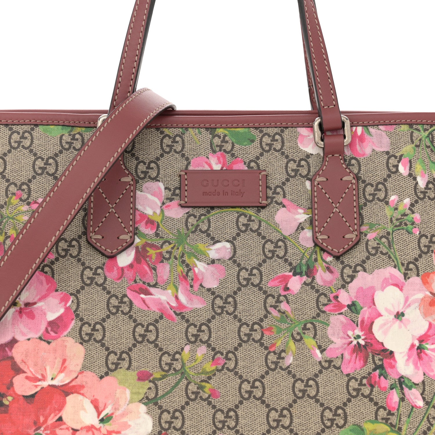 Gucci GG Supreme Monogram Blooms Medium Zippered Tote Beige Multicolor Dry Rose 8 of 12