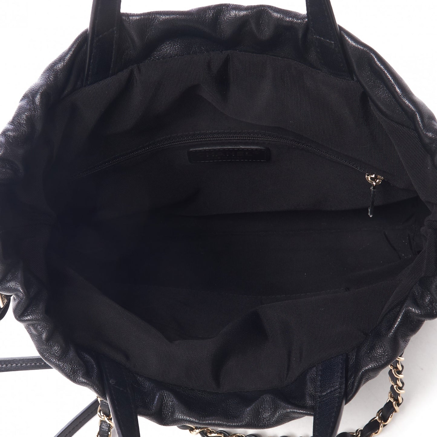 Lambskin Quilted Small Drawstring Shopping Bag Black