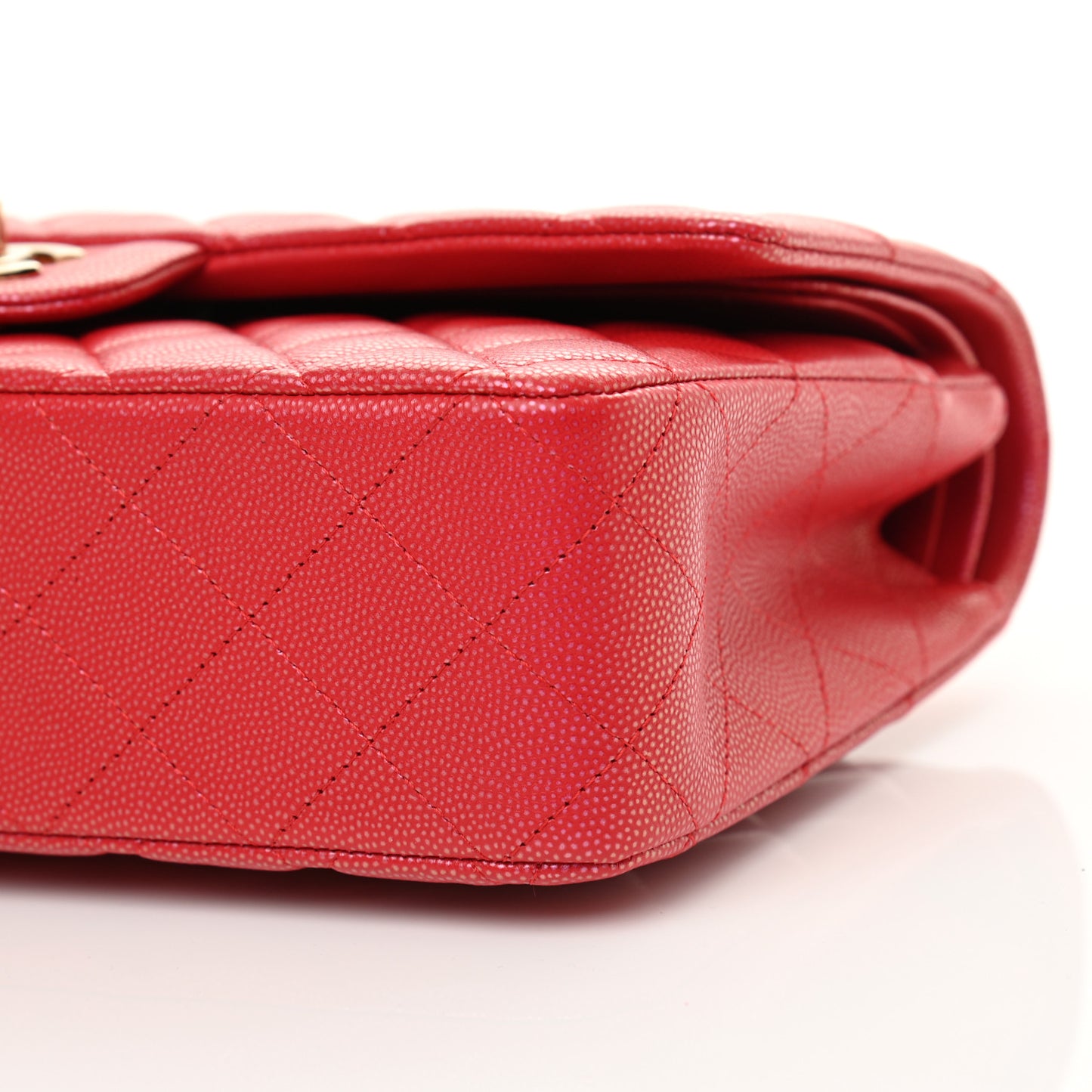 Iridescent Caviar Quilted Medium Double Flap Red