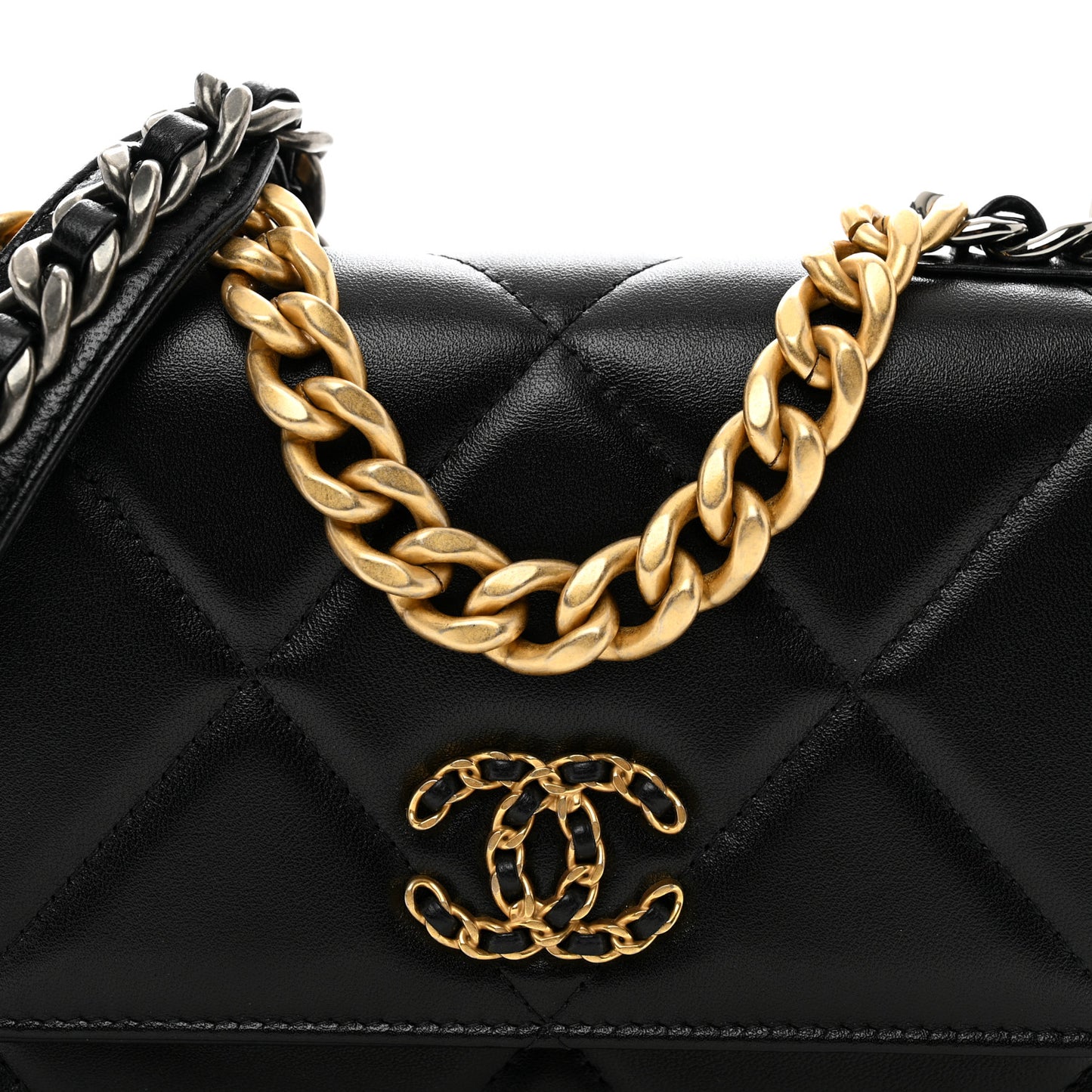 Lambskin Quilted Chanel 19 Wallet On Chain WOC Black