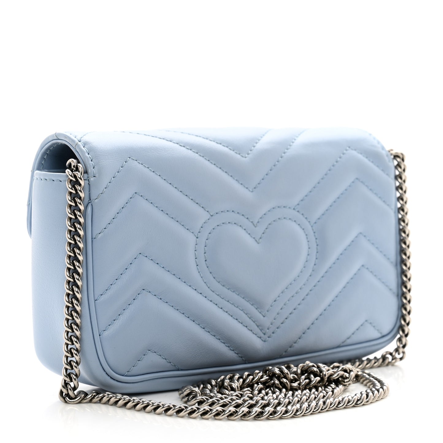 Calfskin Matelasse Super Mini GG Marmont Shoulder Bag Porcelain Light Blue