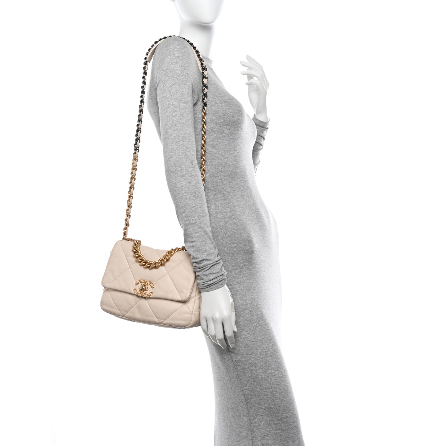 Lambskin Quilted Medium Chanel 19 Flap Beige