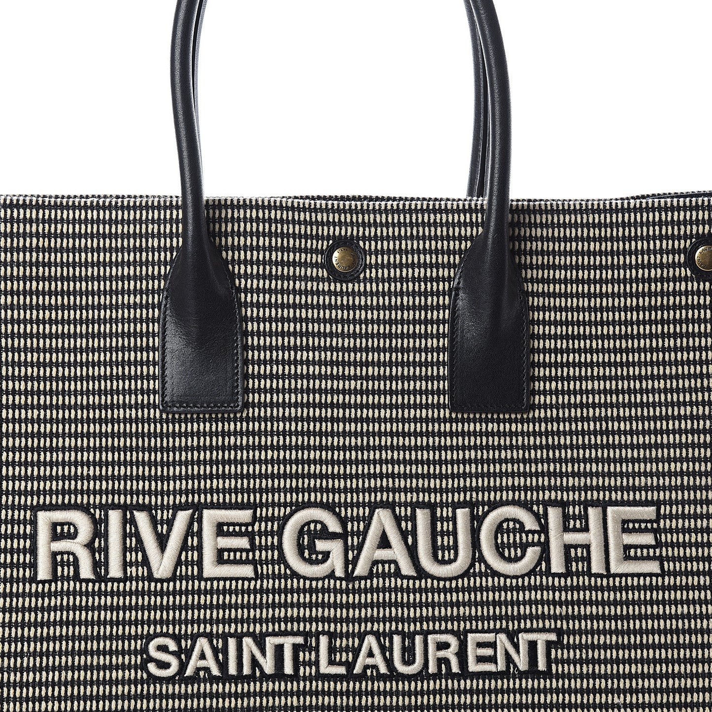 Embroidered Cotton Linen Rive Gauche Noe Tote Black Beige