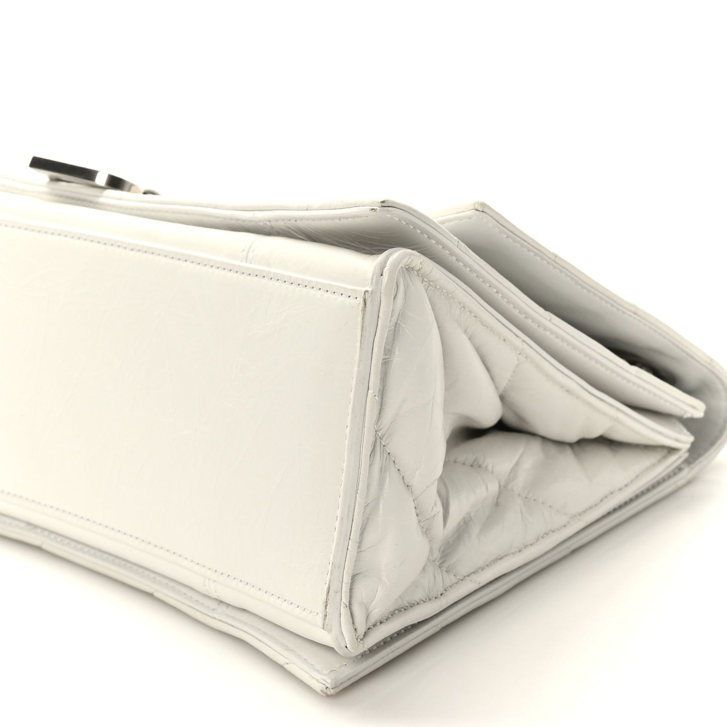 Crushed Calfskin Quilted Medium Crush Chain Bag Optic White