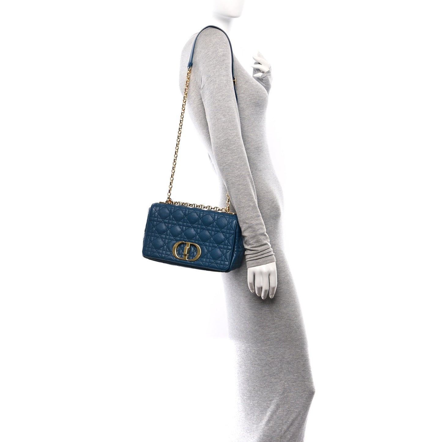 Calfskin Cannage Medium Caro Bag Steel Blue