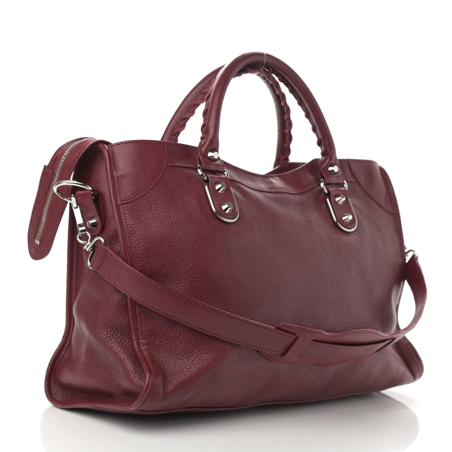 Chevre Silver Metallic Edge Hardware City Rouge Lie De Vin