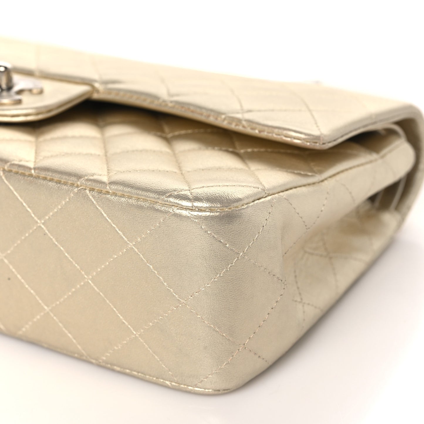 Metallic Lambskin Quilted Medium Double Flap Gold