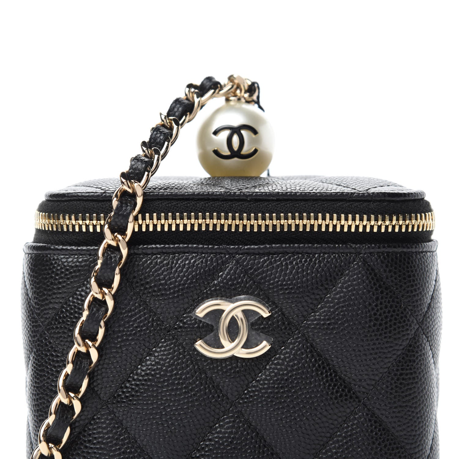 Chanel Caviar Quilted Mini Pearl On Top Vanity Case With Chain Black 10 of 10