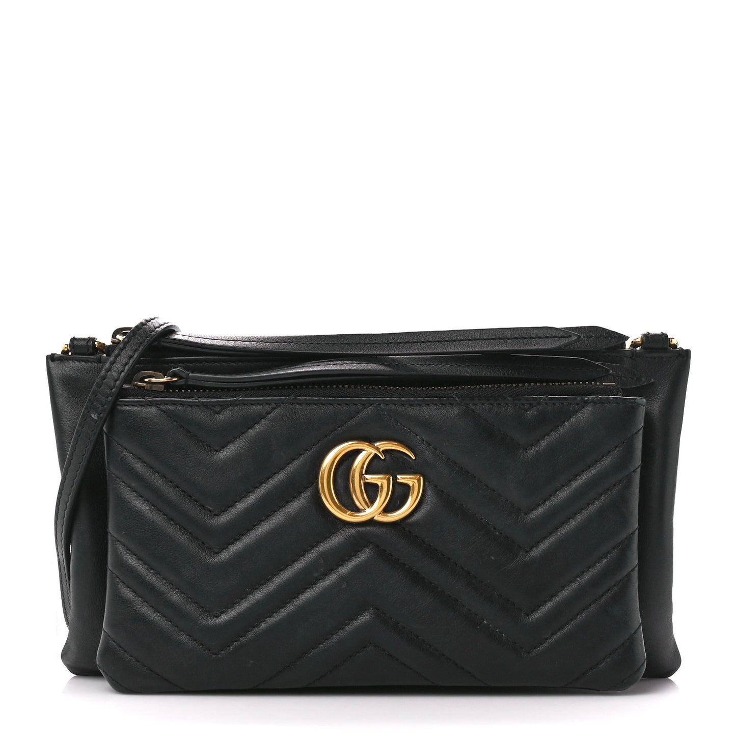 Calfskin Matelasse Small GG Marmont Double Zip Shoulder Bag Black