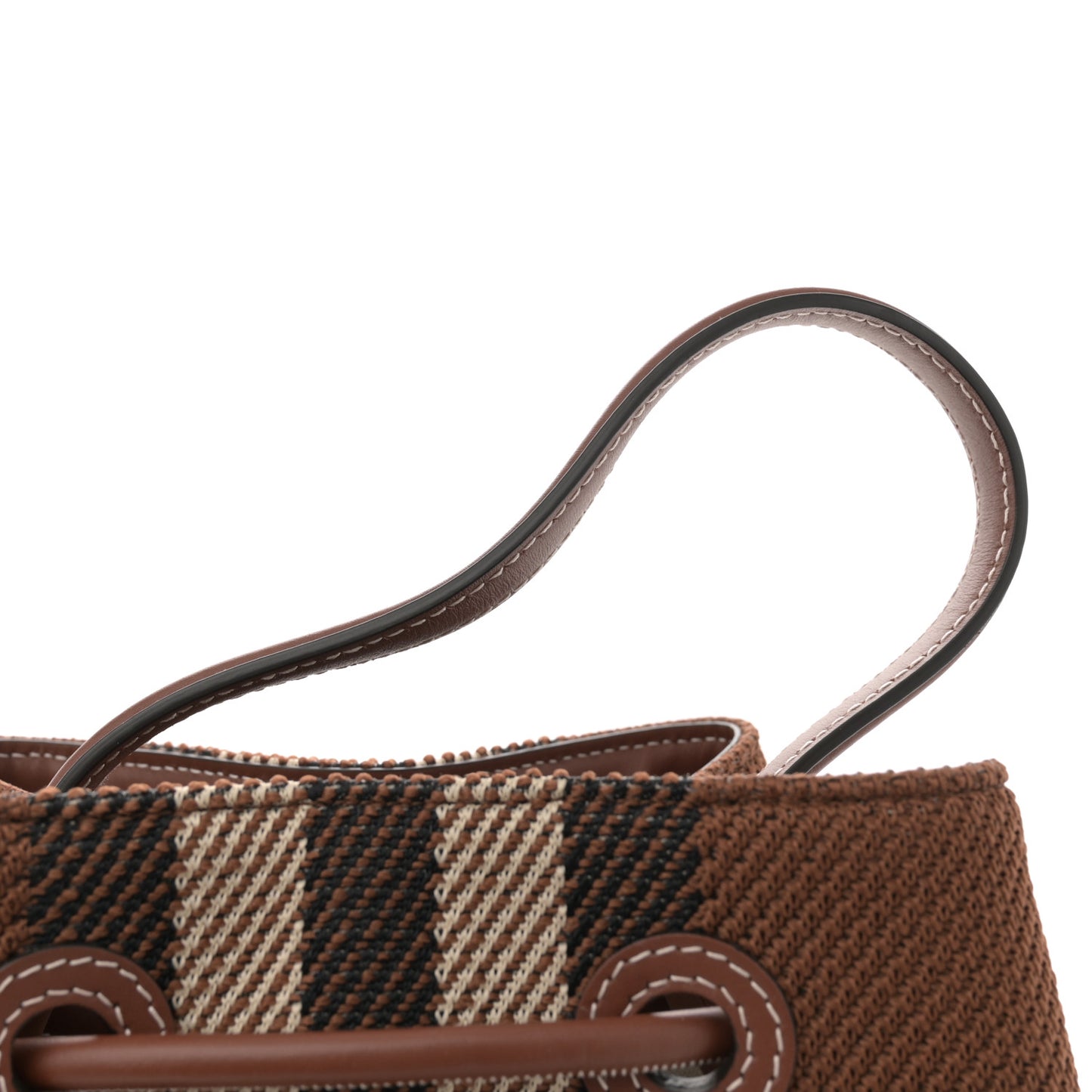 Knitted Check Calfskin TB Small Drawstring Bucket Bag Dark Birch Brown