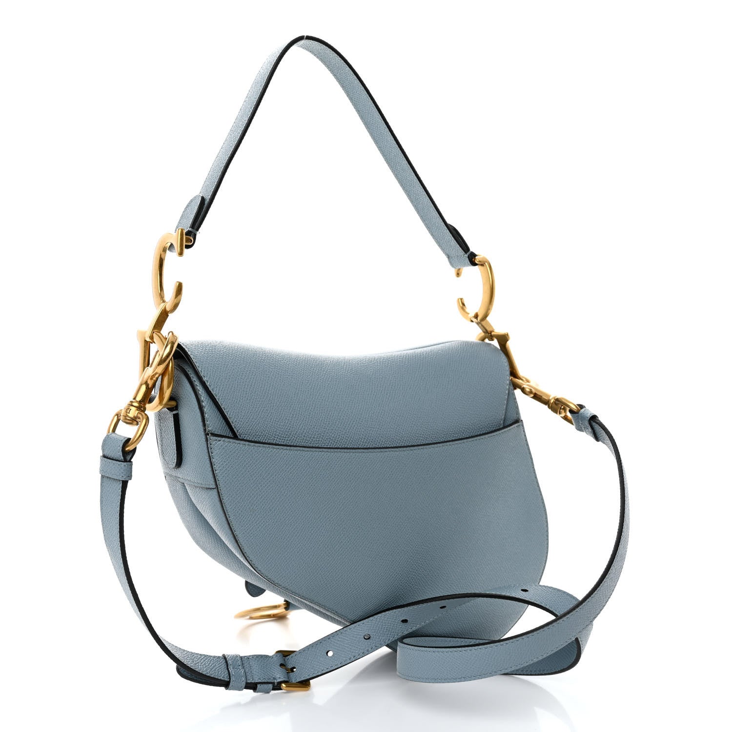 Christian Dior Grained Calfskin Saddle Bag With Strap Horizon Blue 3 of 9
