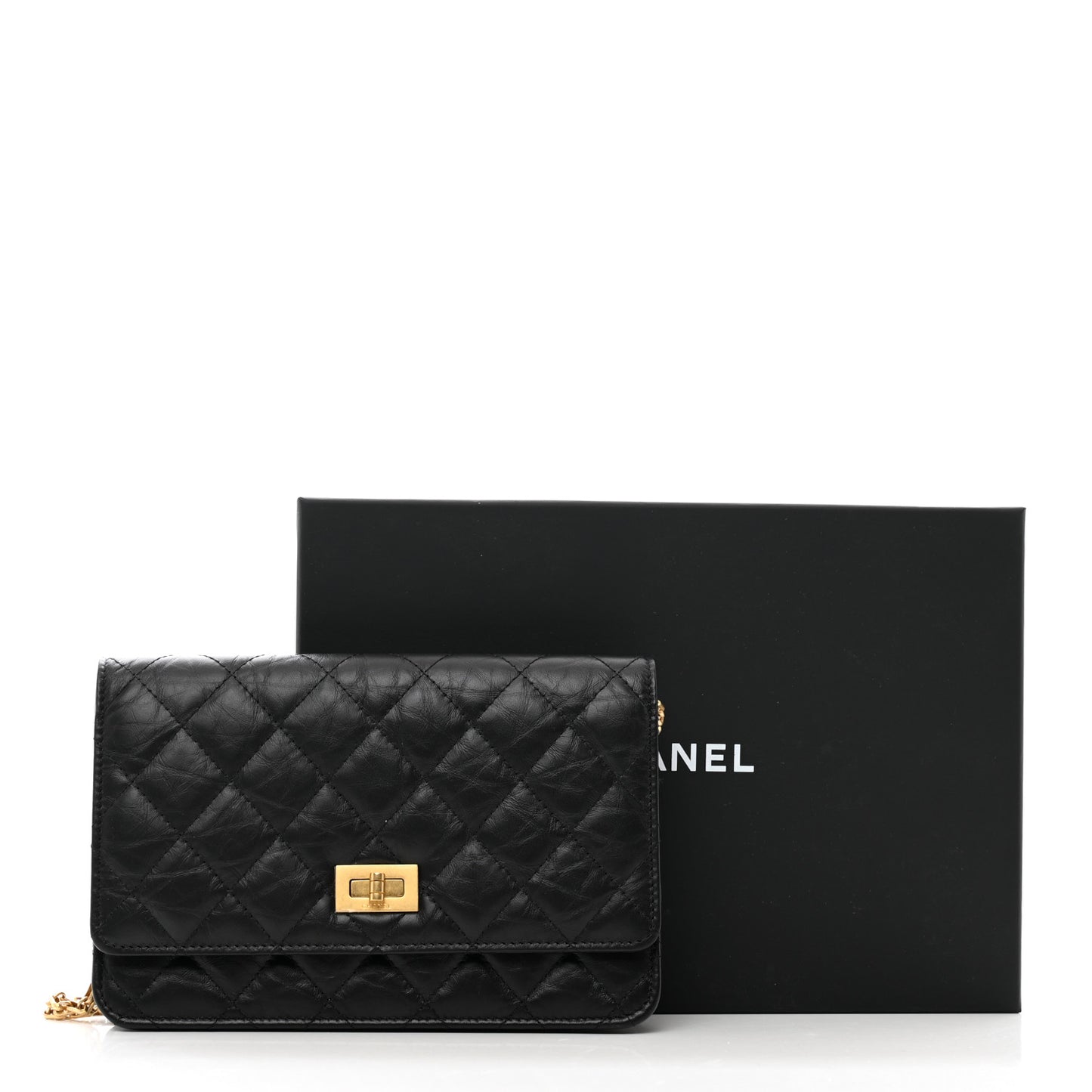 Aged Calfskin Quilted Reissue Wallet On Chain WOC Black