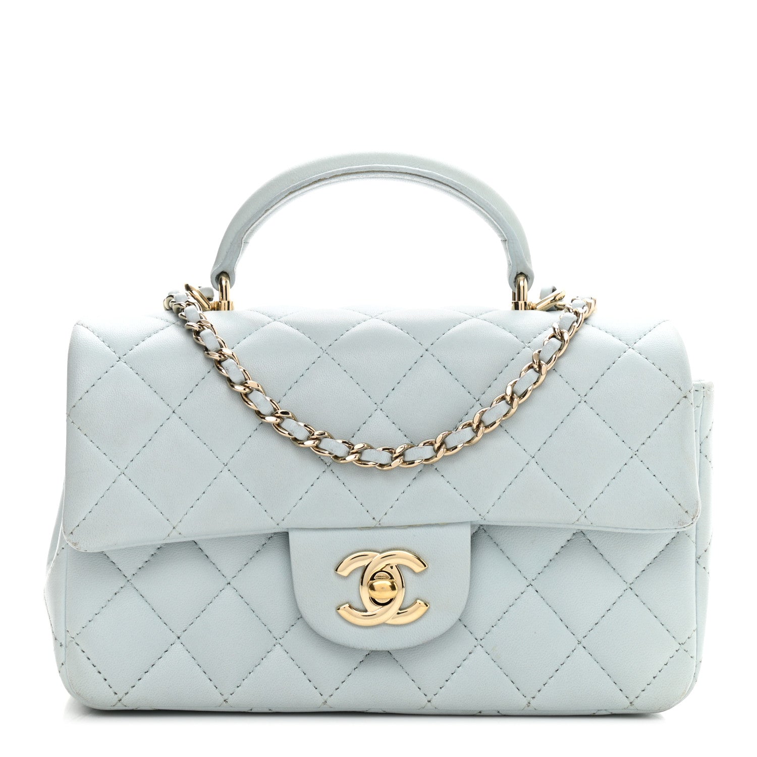 Chanel Lambskin Quilted Mini Top Handle Rectangular Flap Light Blue 1 of 13