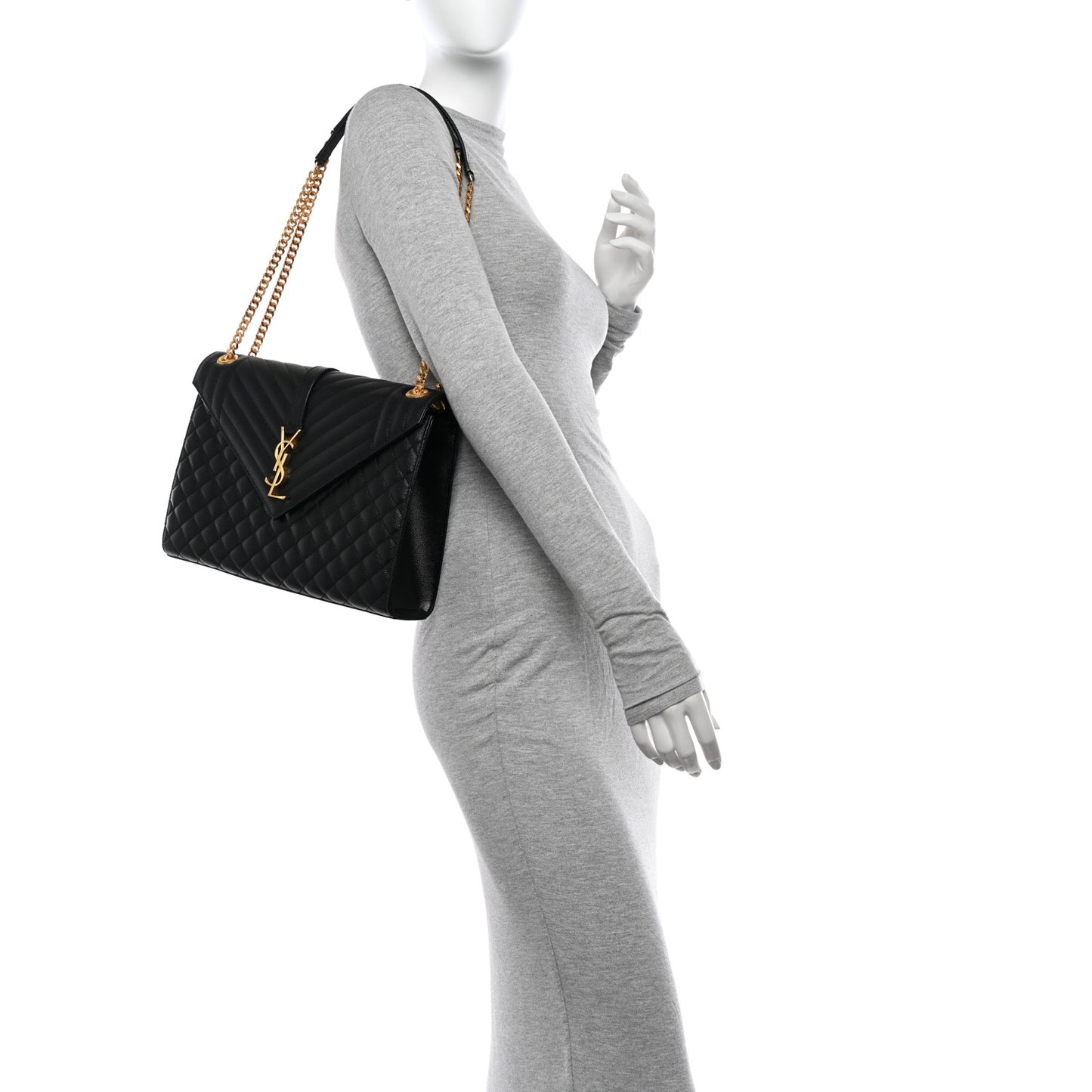 Grain De Poudre Textured Mixed Matelasse Large Triquilt Monogram Satchel Black