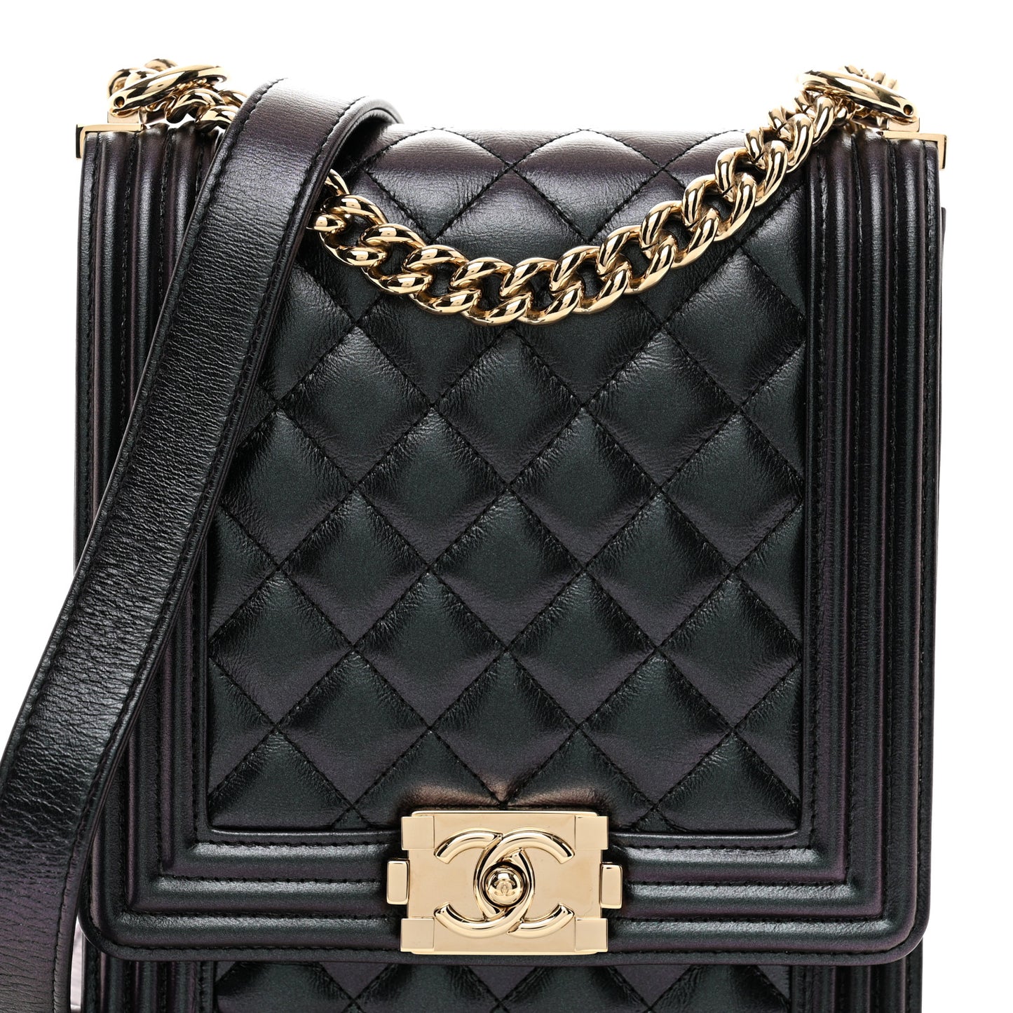 Calfskin Quilted North South Boy Flap Black