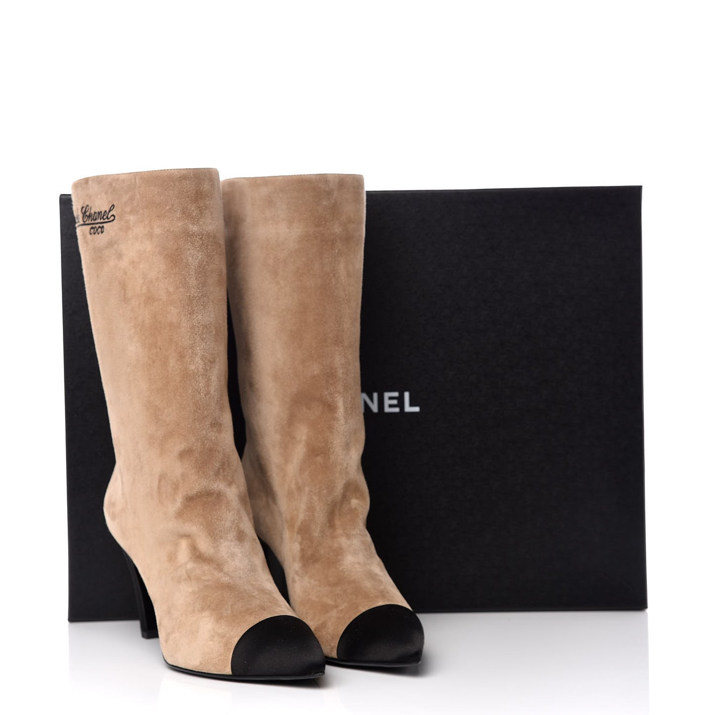 Suede Calfskin Satin Gabrielle Cap Toe Short Boots 40 Beige Black