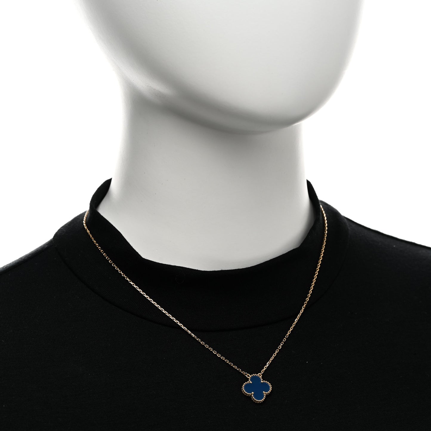 18K Yellow Gold Blue Agate Vintage Alhambra Pendant Necklace