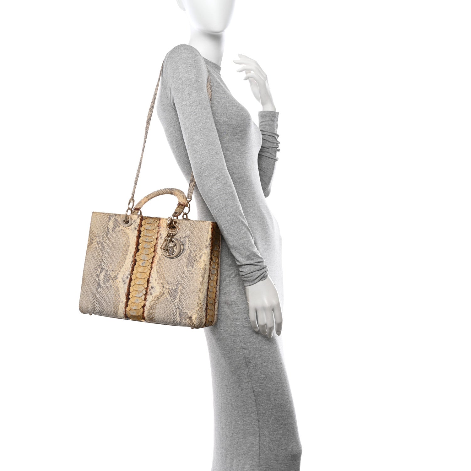 Christian Dior Metallic Snakeskin Large Lady Dior Beige Gold 2 of 12