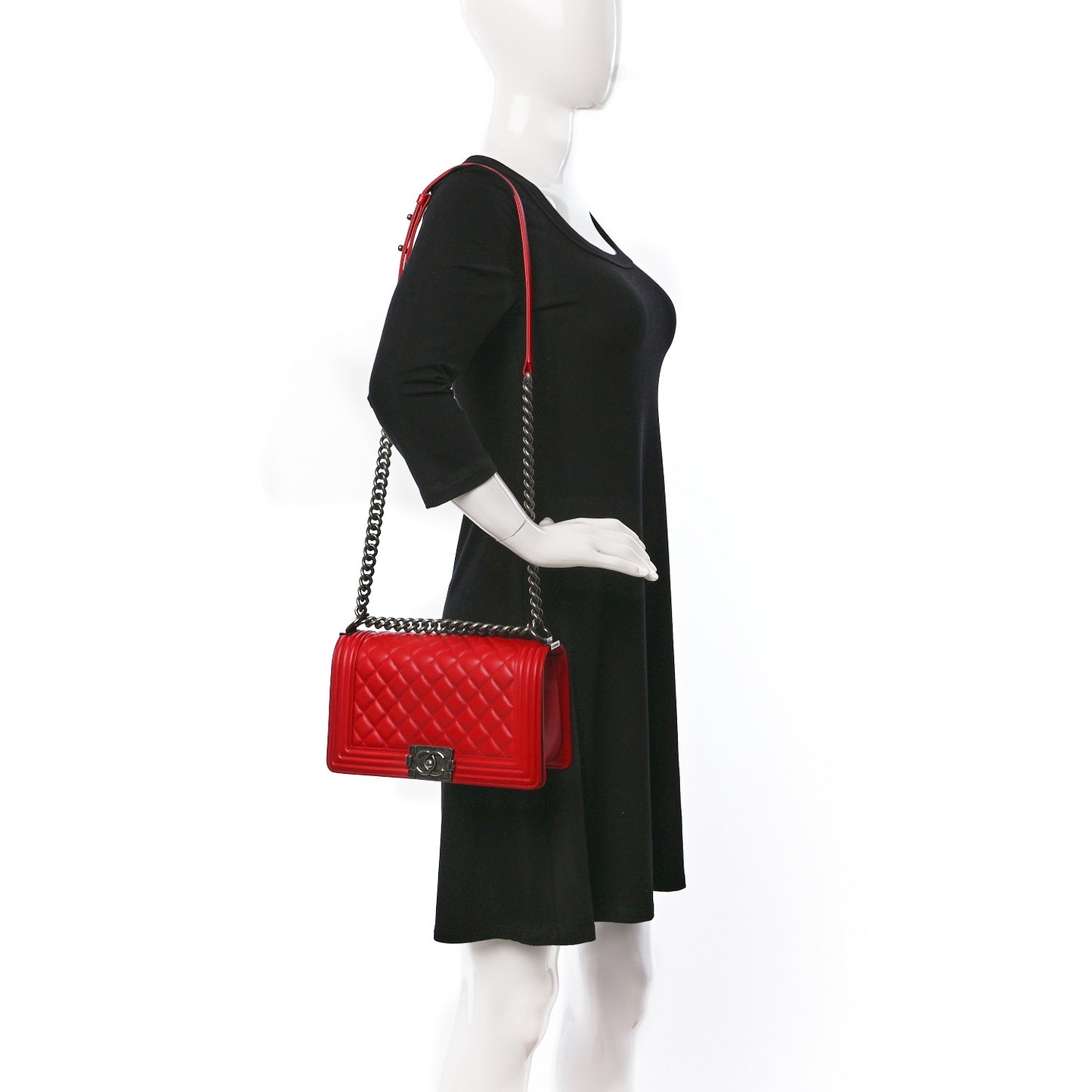 Calfskin Quilted Medium Boy Flap Red