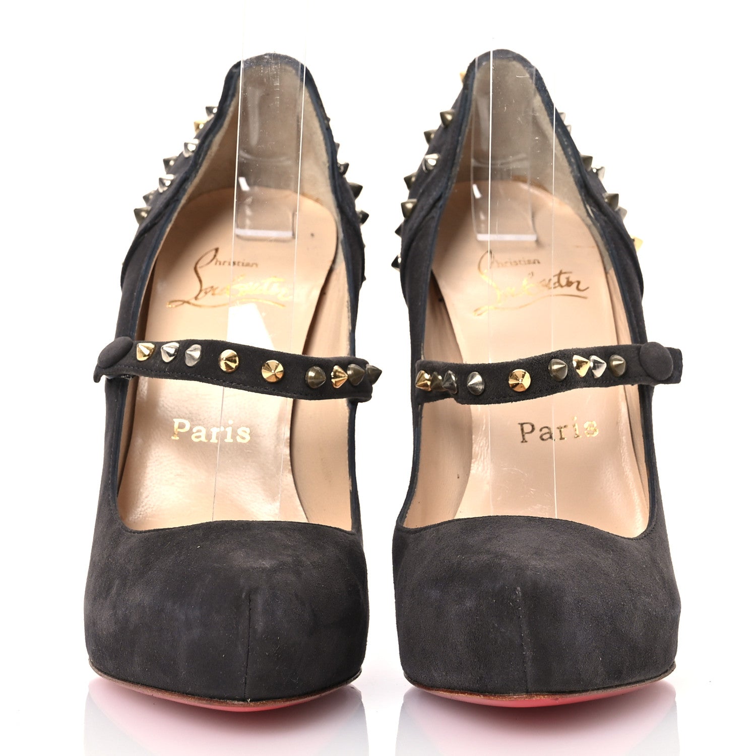 Christian Louboutin Veau Velours Stud Spike Mad Mary 100 Pumps 38.5 Grey 2 of 14
