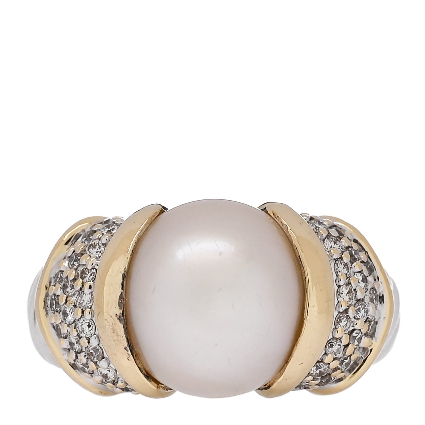 Sterling Silver 18K Yellow Gold Diamond Cultured Pearl Cocktail Ring 54 6.75
