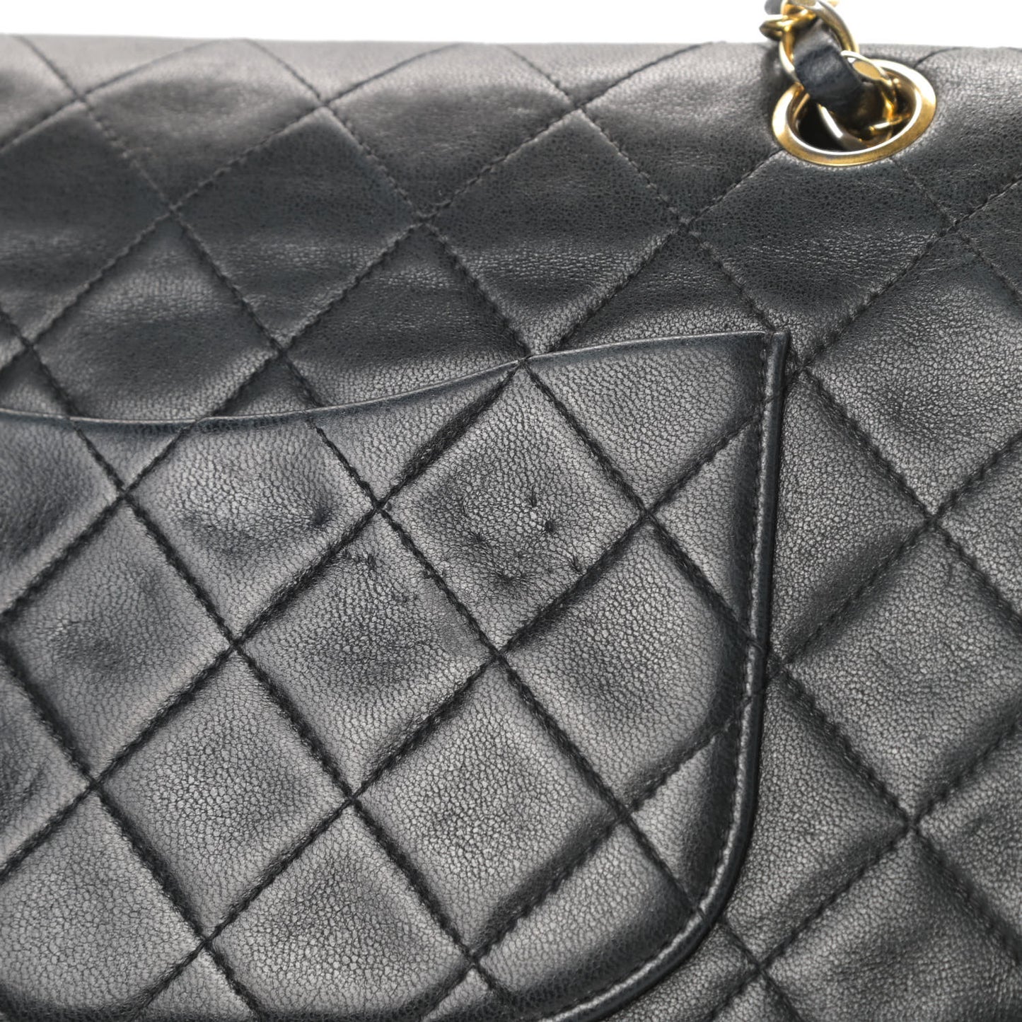 Lambskin Quilted Medium Double Flap Black