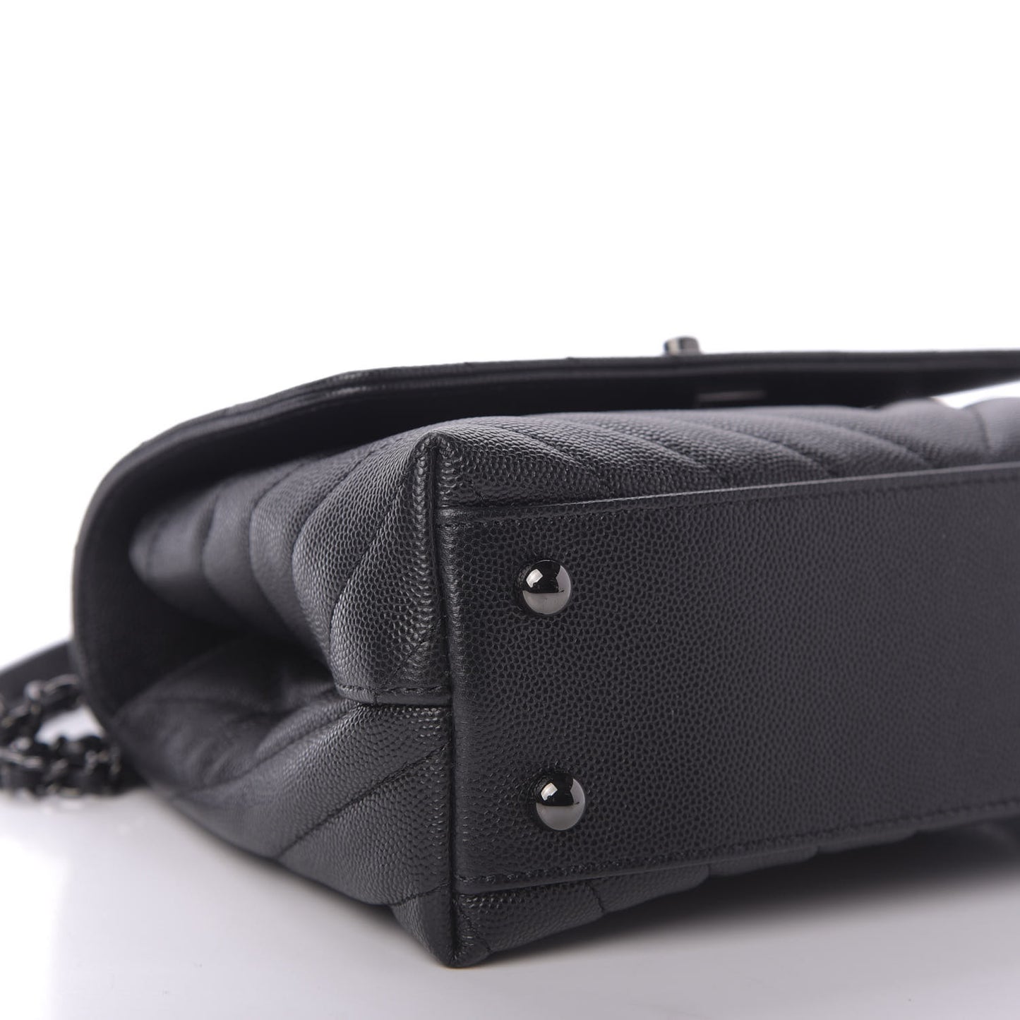 Caviar Chevron Quilted Mini Coco Handle Flap So Black