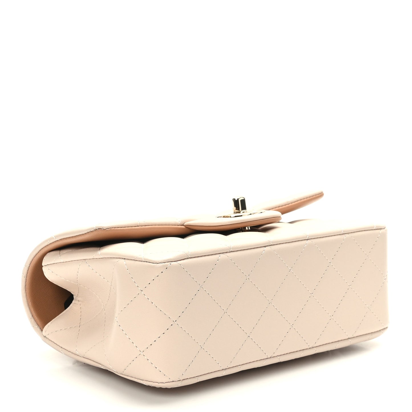 Lambskin Quilted Bi-Color Mini Top Handle Rectangular Flap Ecru Dark Beige
