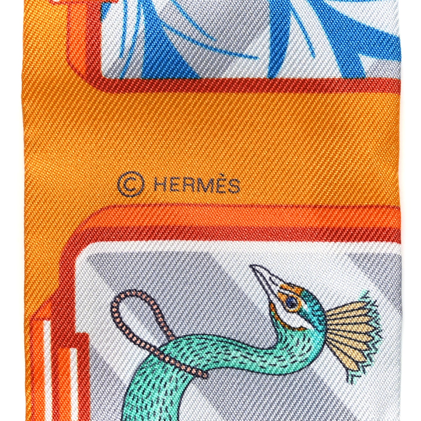 Silk Hermes Story Twilly Mangue Gris Multicolor
