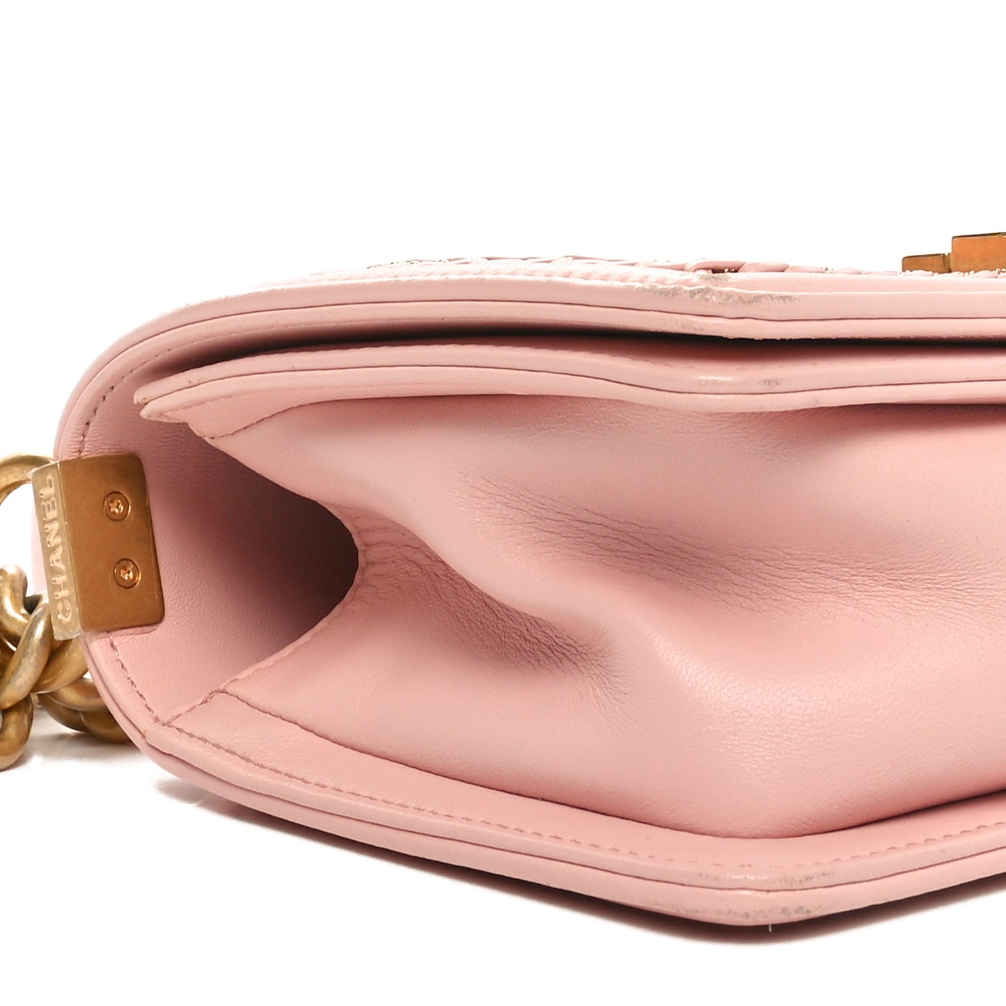 Lambskin Quilted Small Chain Around Boy Flap Pink
