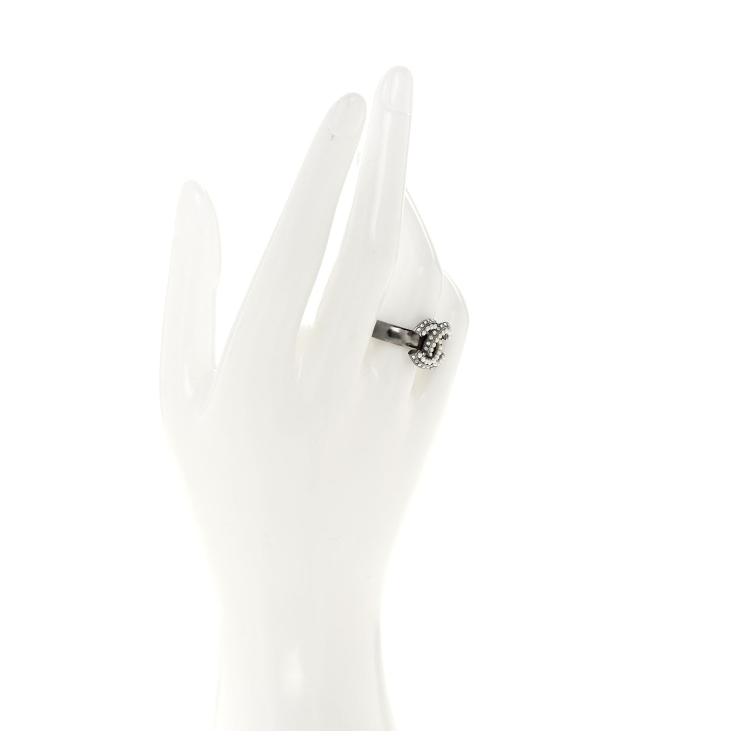 Crystal Pearl CC Ring 7 Silver