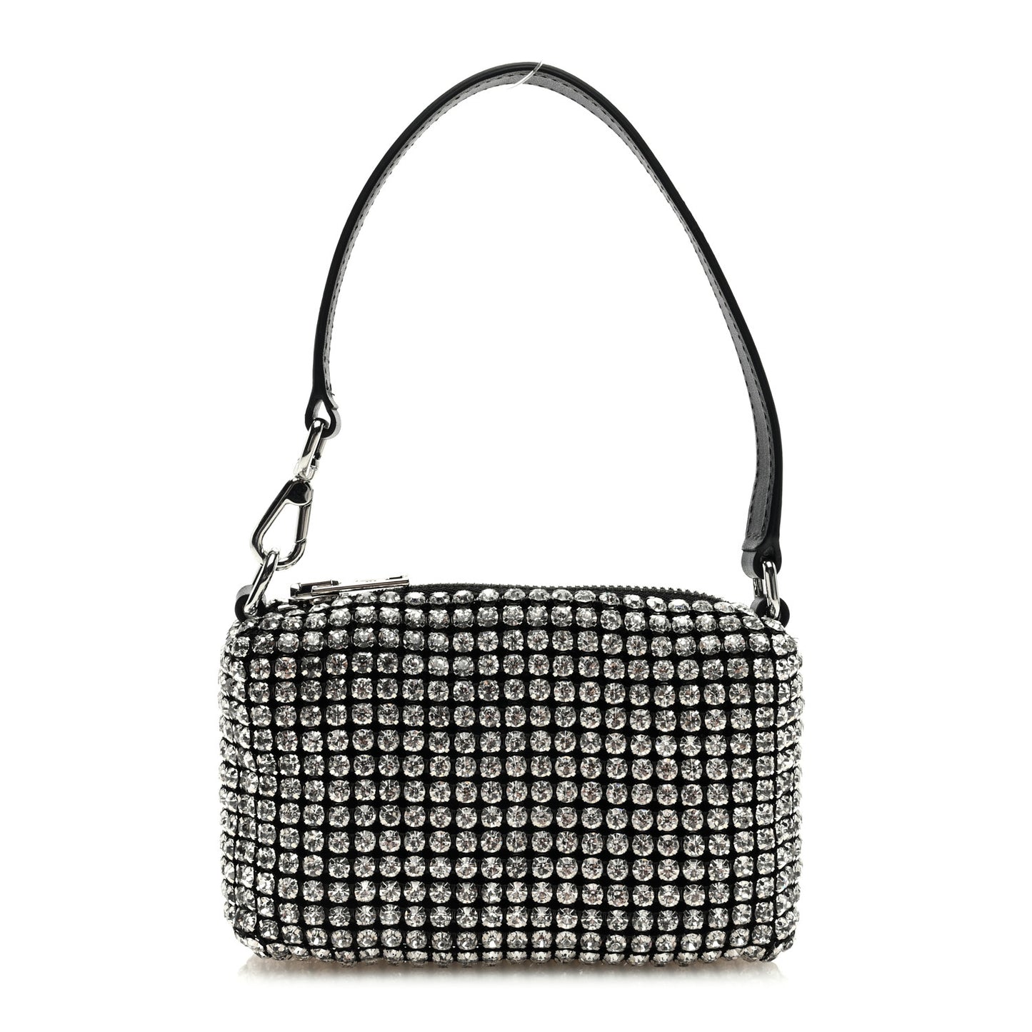 Mesh Crystal Rhinestone Mini Heiress Pouch Black Silver